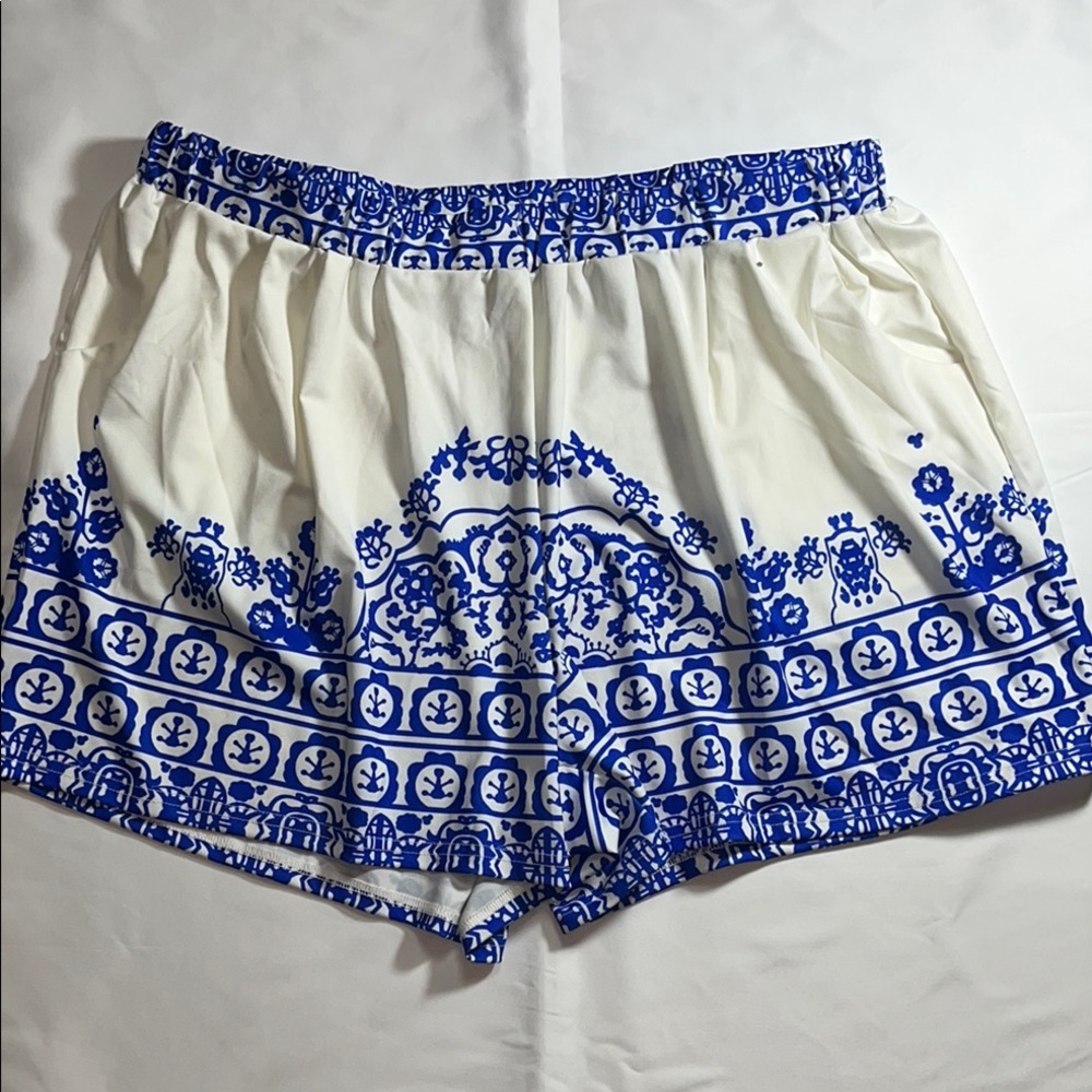 Blue and White Patterned Women's Shorts